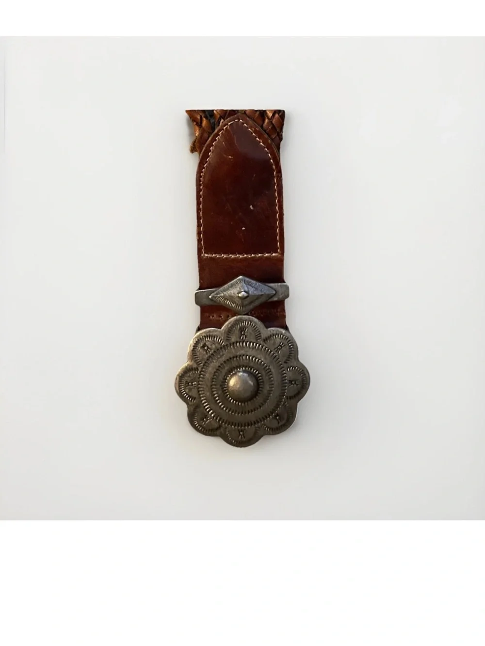 Vintage Brown Leather Belt Loop with Floral Concho